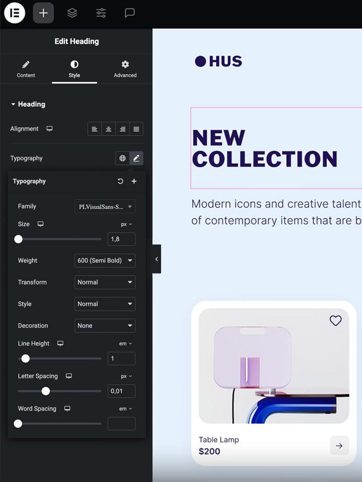 Website being built in a visual editor